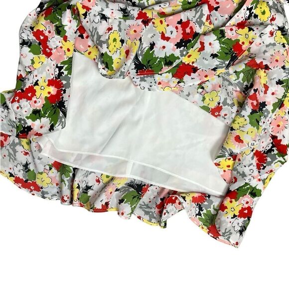 Likely Vera Faux Wrap Dress Coquette Ruffle Hem Floral Print Ivory Red Size‎ 0 - Picture 7 of 12